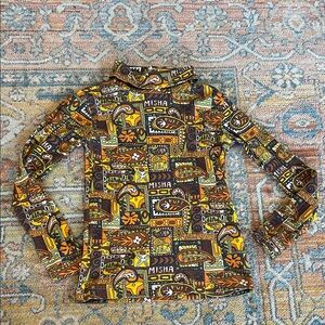 Kids Printed Long Sleeve Turtleneck - Brown & Yellow by Misha & Puff